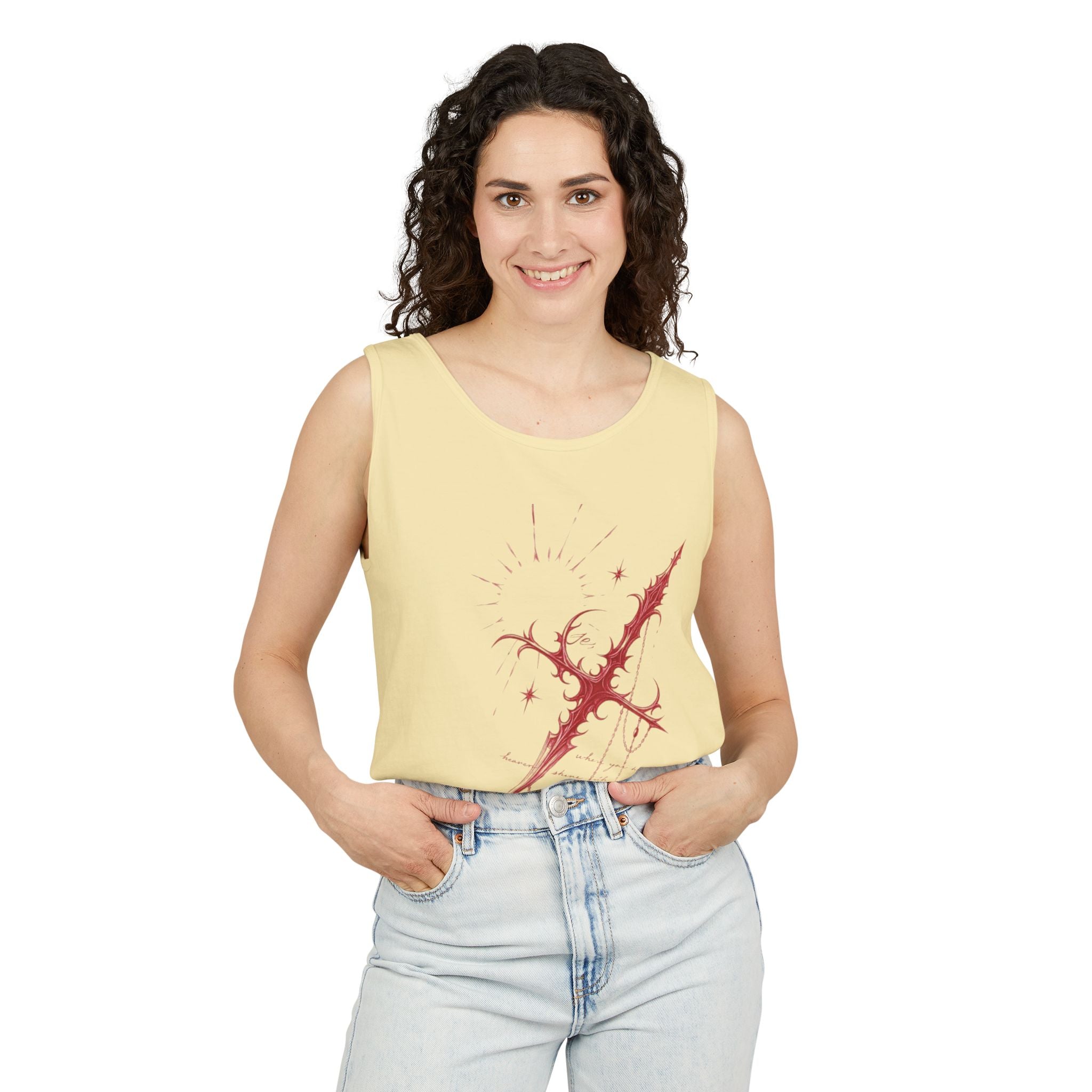 Camiseta sin mangas unisex teñida en prenda 